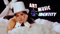 a woman in a white hat laying on top of a cloud